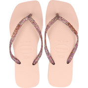 Havaianas Slim Square Logo Metallic Ballet Rose Flip Flops